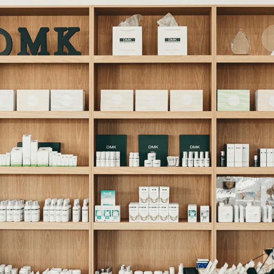 Display Shelf with Skincare products